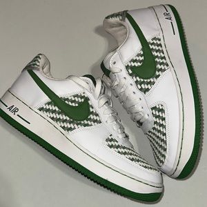 Classic White,Green and Grey Woven Nike Air Force Ones